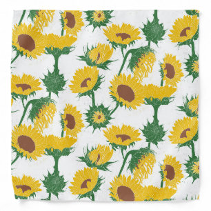 Woodblock Print Sunflower yellow Bandana