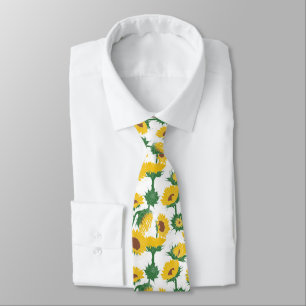 Woodblock Print Sunflower yellow Neck Tie