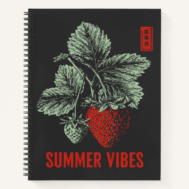 Woodblock Strawberry | Summer Fruit Portrait Notebook (Front)