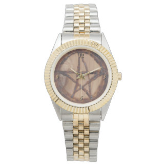 Woodburned Pentacle Primitive Witch Wiccan Pagan Watch