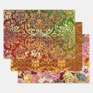 Woodbury Damask and Flower Festival Wrapping Paper Sheets