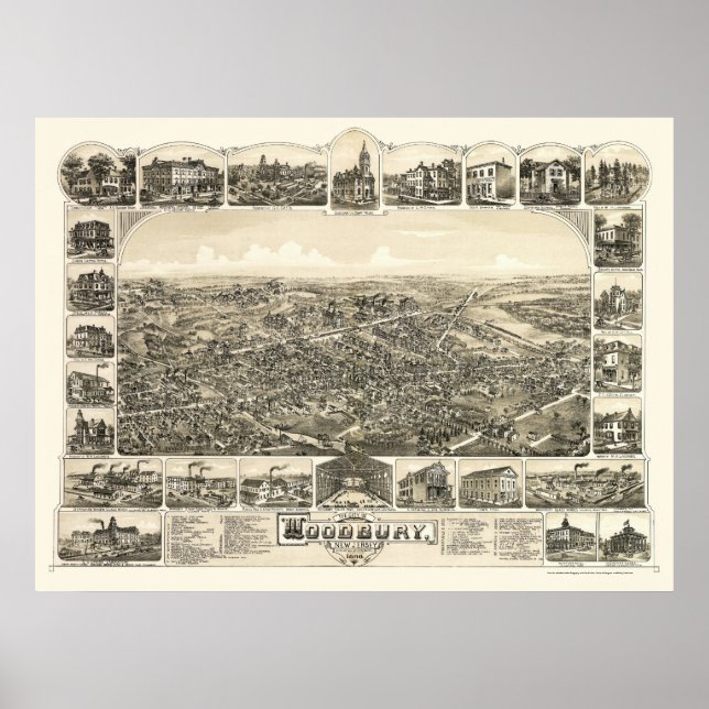 Woodbury, NJ Panoramic Map - 1886 Poster (Front)