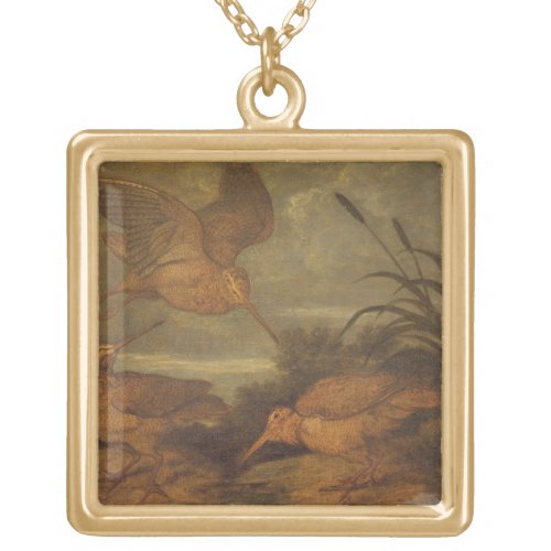 Woodcock at Dusk c1676 oil on canvas Gold Plated Necklace