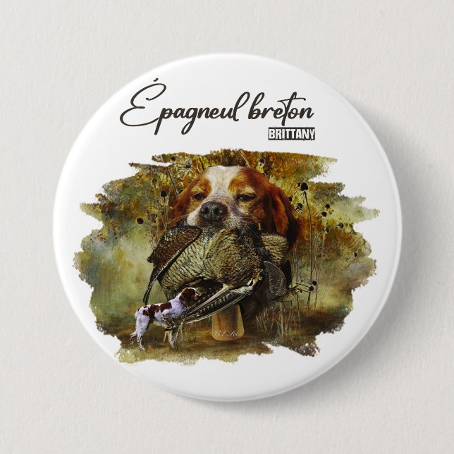 Woodcock hunting with Brittany Spaniel    Button (Front)
