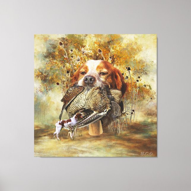 Woodcock hunting with Brittany Spaniel  Canvas Print (Front)