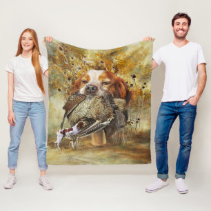 Woodcock hunting with Brittany Spaniel Fleece Blanket