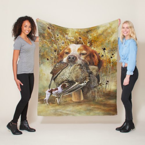 Woodcock hunting with Brittany Spaniel      Fleece Blanket