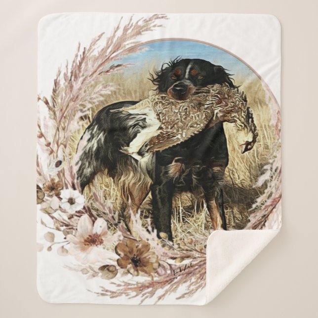 Woodcock hunting with Brittany Spaniel   Sherpa Blanket (Front)