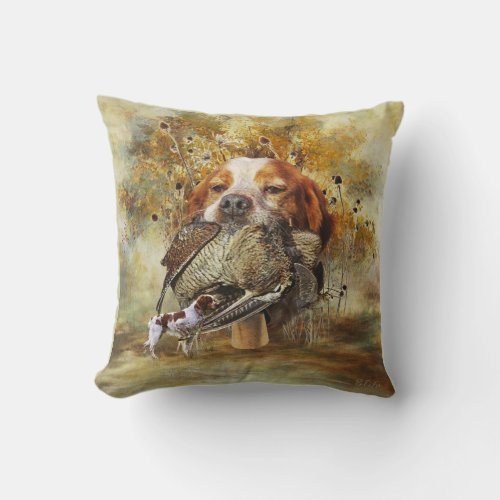 Woodcock hunting with Brittany Spaniel    Throw Pillow