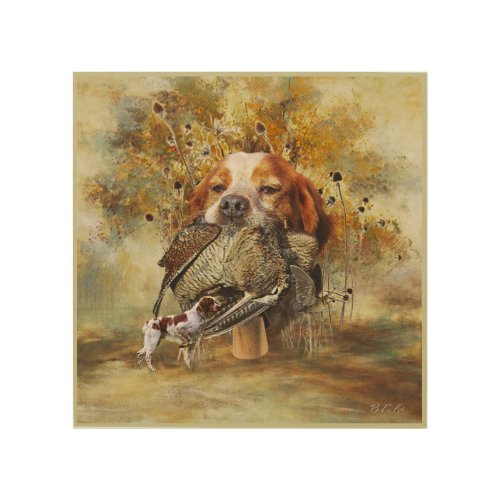 Woodcock hunting with Brittany Spaniel   Wood Wall Art