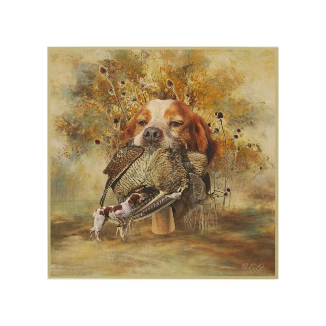Woodcock hunting with Brittany Spaniel   Wood Wall Art (Front)