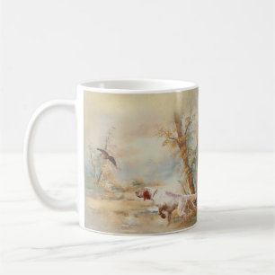 Woodcock Hunting with English Setter in forest, Ar Coffee Mug