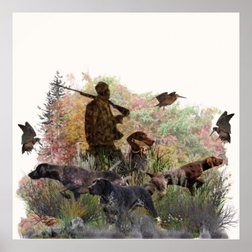 Woodcock hunting with German Shorthaired Pointer T Poster