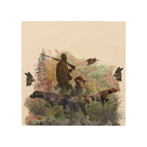 Woodcock hunting with German Shorthaired Pointer T Wood Wall Art