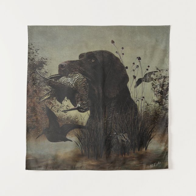 Woodcock Hunting with German Wirehaired Pointer Tapestry (Front)
