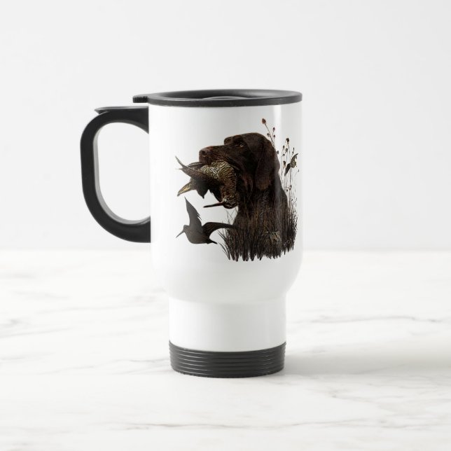 Woodcock Hunting with German Wirehaired Pointer   Travel Mug (Left)
