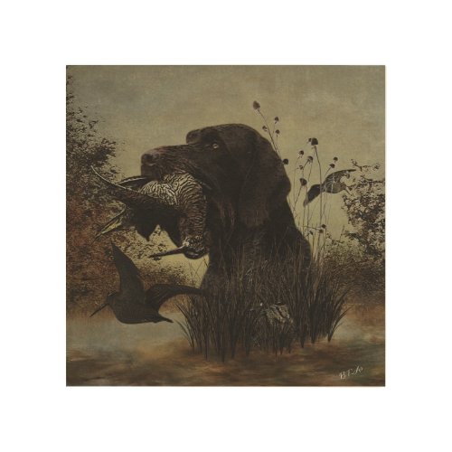 Woodcock Hunting with German Wirehaired Pointer  Wood Wall Art