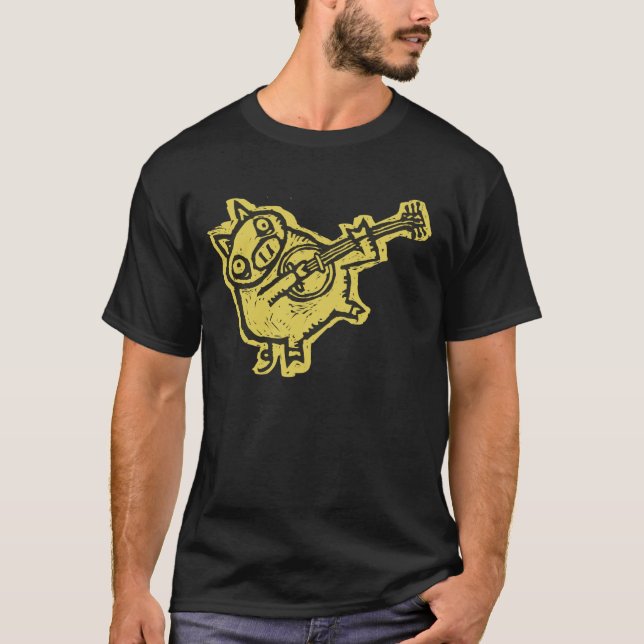 Woodcut Banjo Pig T-Shirt (Front)