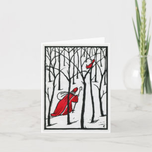 Woodcut Cardinal and Saint Nick Card