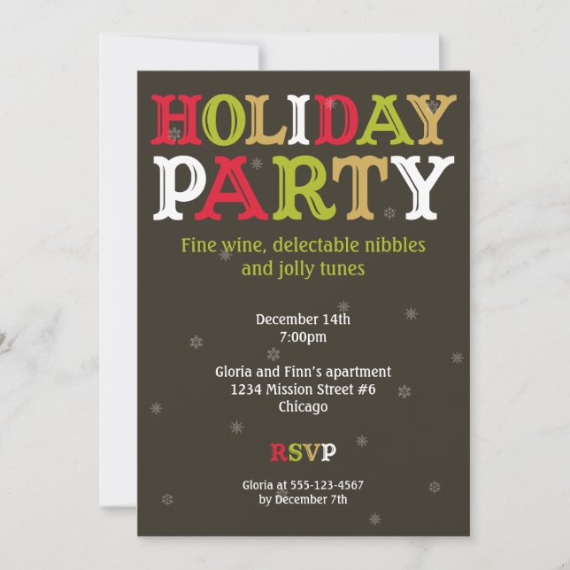 Woodcut colorful Christmas holiday party snowflake Invitation (Front)