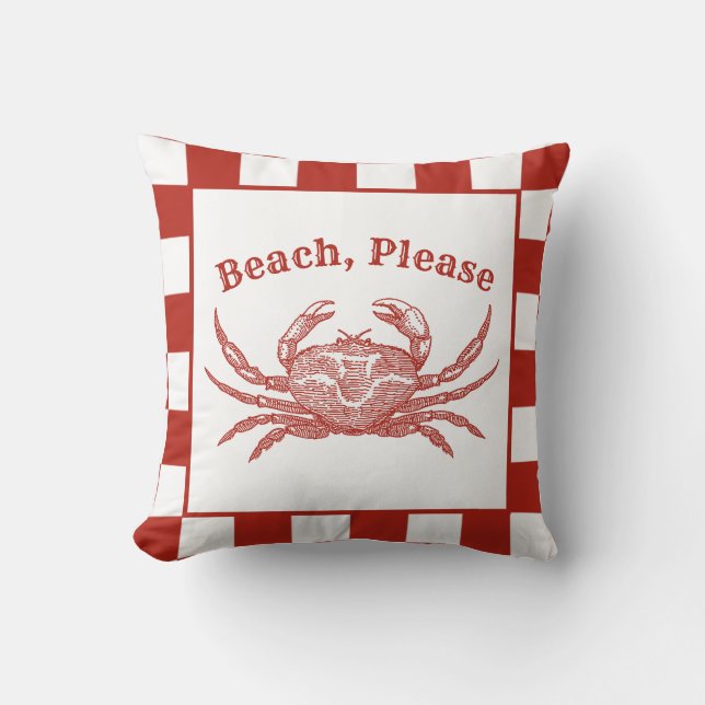 Woodcut Crab, Beach, please, pun Throw Pillow (Front)