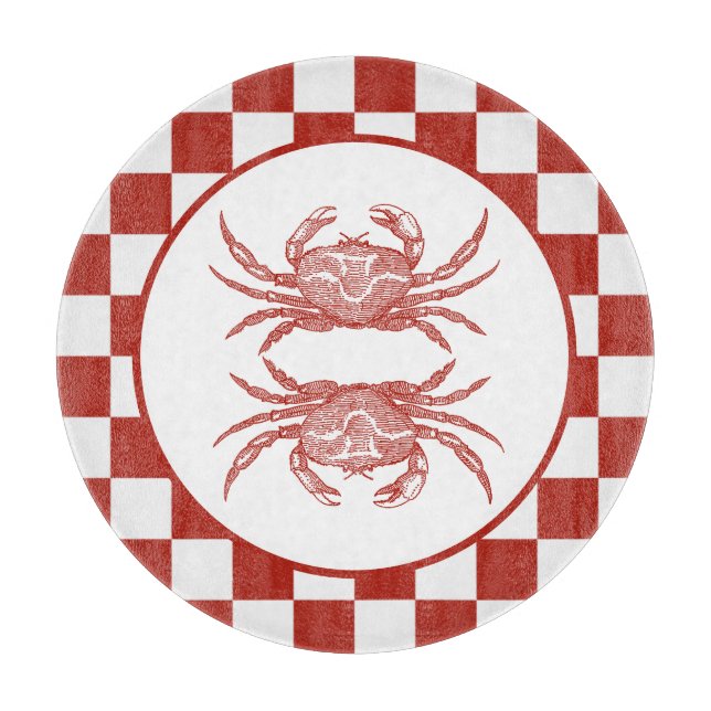 Woodcut crab with checkerboard cutting board (Front)
