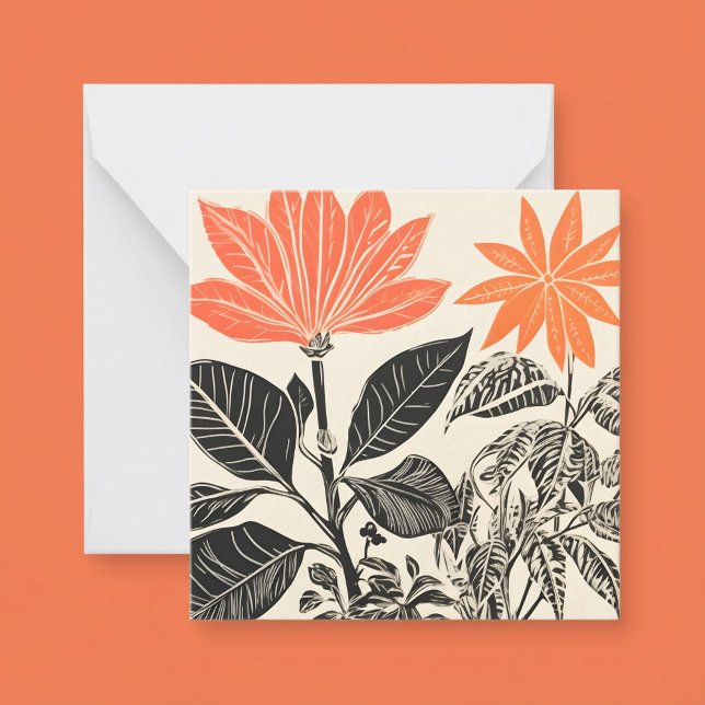Woodcut effect house plants flat card (Woodcut effect house plants flat card.)