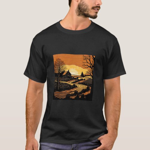 Woodcut Landscape  T_Shirt
