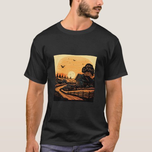 Woodcut Landscape  T_Shirt