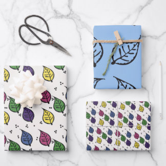 Woodcut Leaf Pattern Wrapping Paper Sheets