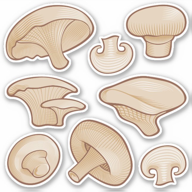 Woodcut Mushrooms Icons Sticker Set (Front)
