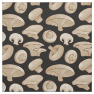 Woodcut Mushrooms Pattern Fabric