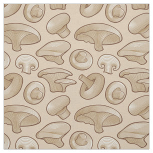 Woodcut Mushrooms Pattern Fabric