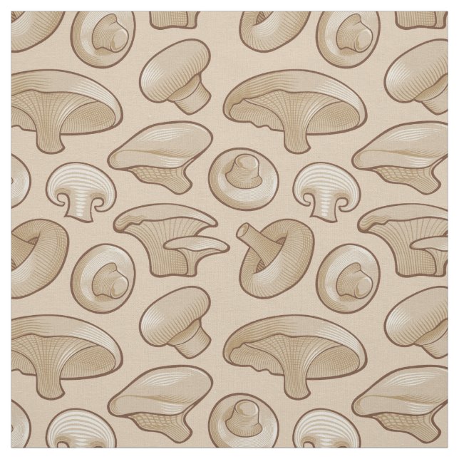 Woodcut Mushrooms Pattern Fabric (Swatch)