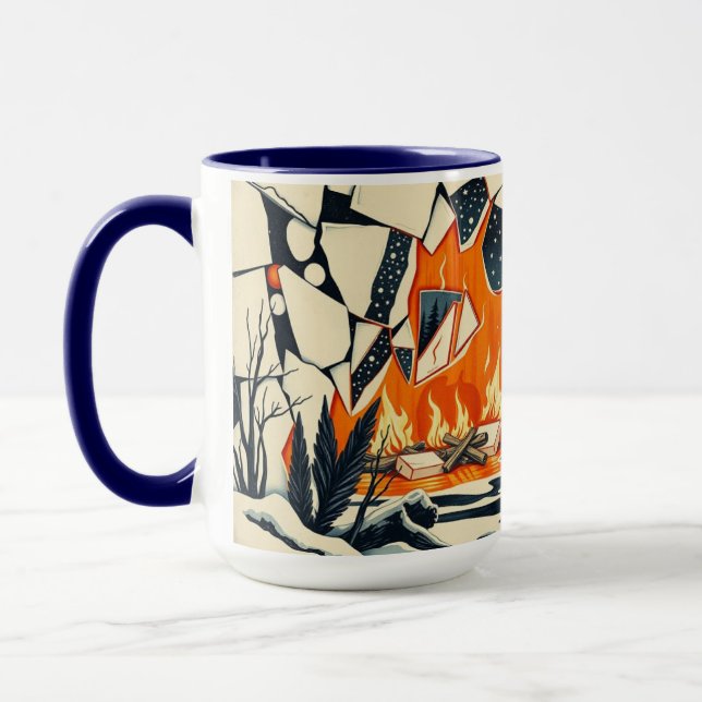 Woodcut Shattered Ice Campfire Embrace Mug (Left)
