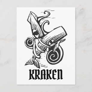 Woodcut style image of a Viking norse kraken Postcard