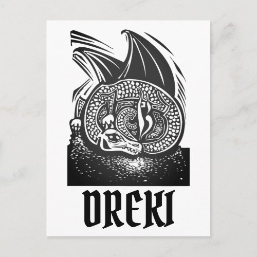 Woodcut style Norse Viking Dragon Postcard
