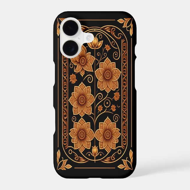 Woodcut with Four Flowers iPhone Case (Back)