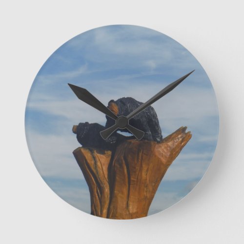 Wooded Black Bearswith  Blue Smoky Mountains Sky Round Clock