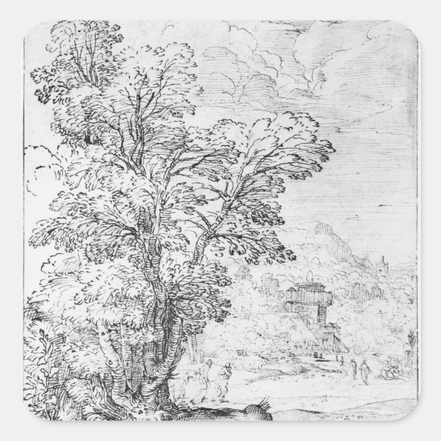 Wooded landscape square sticker (Front)