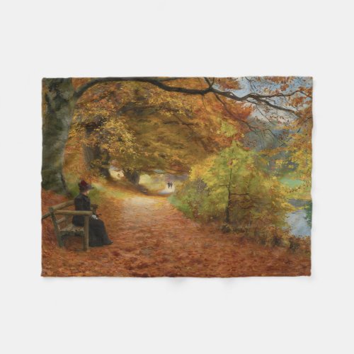 Wooded Path in Autumn Brendekilde Fleece Blanket