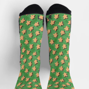 Wooden 3D Meeples on Green Socks