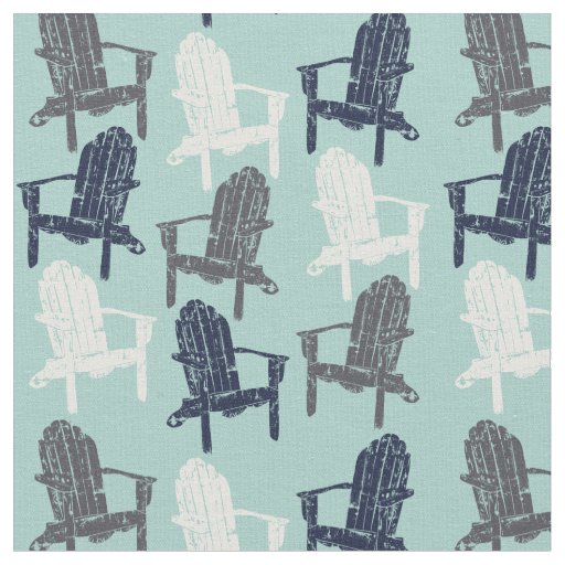 Wooden Adirondack Chairs Navy, Aqua Blue Patterned Fabric