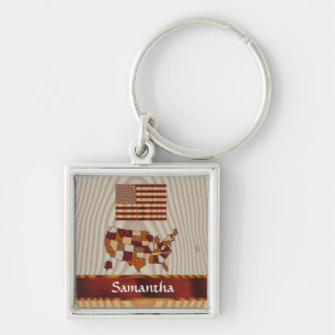 Wooden American flag and map Keychain