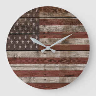Wooden American Flag Large Clock