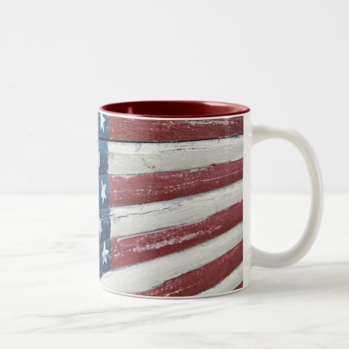 Wooden American Flag Two_Tone Coffee Mug