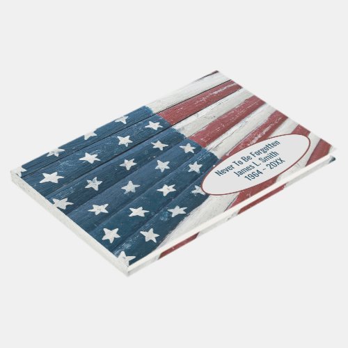 Wooden American Veteran Flag Memorial Service Guest Book