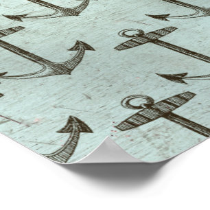 Wooden Anchor Vintage Style Navy Nautical Marine Poster