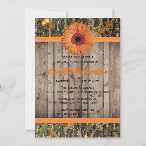 Wooden and Orange Daisy Bridal Shower Invitation