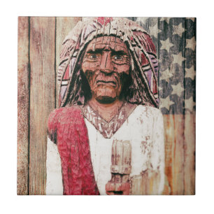 Wooden Antique Cigar Store Indian Ceramic Tile